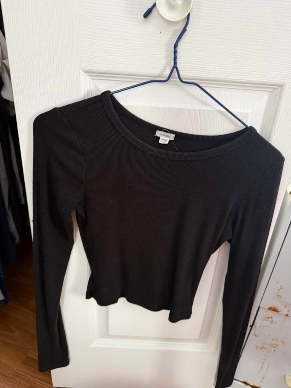 Garage Black Ribbed Long-Sleeve Crewneck Top